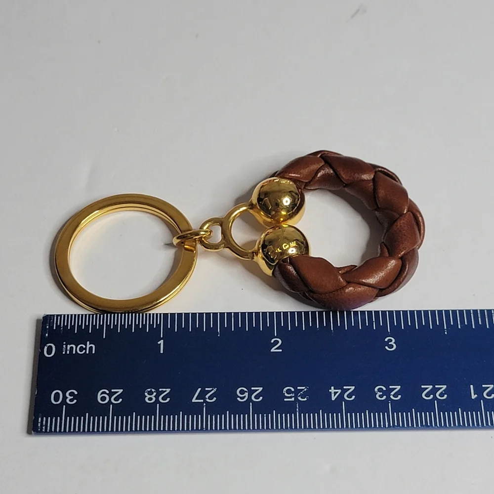 BOTTEGA VENETA Leather Braided Gold Tone Key Ring